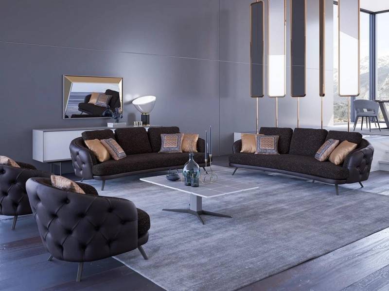 JVmoebel Wohnzimmer-Set Komplett Chesterfield Wohnzimmer Dreisitzer Sofas Sessel, (5-St., Nur Sofas 2x 3 Sitzer + 2x Sessel + Couchtisch), Made in Europa von JVmoebel