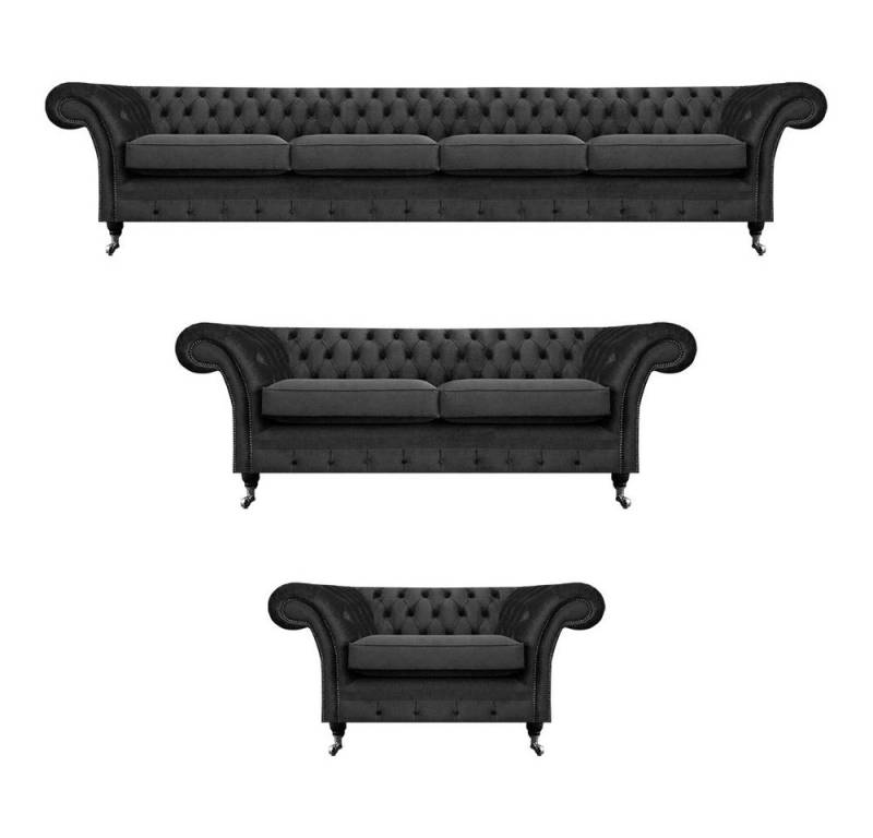 JVmoebel Wohnzimmer-Set Komplett Set Chesterfield Sofas Einrichtung Sofagarnitur Sessel, (3-St., 1x 4-Sitzer Sofa+1x 2-Sitzer Sofa+1x Sessel), Made in Europa von JVmoebel