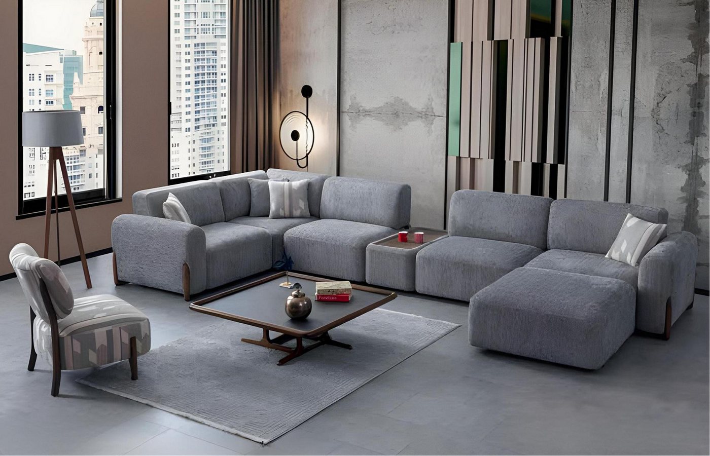 JVmoebel Ecksofa Komplett Wohnzimmer Ecksofa Sessel Hocker Couch Polster Set, 8 Teile, Made in Europa von JVmoebel