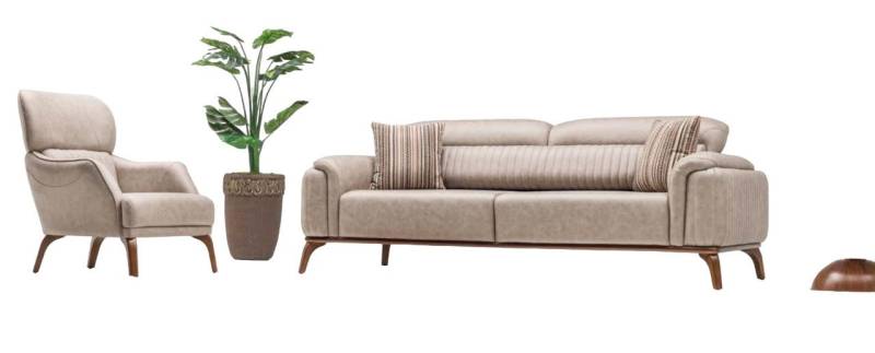 JVmoebel Wohnzimmer-Set Komplette Beige Kunstleder Sofas Dreisitzer Einzel Sessel, (2-St., 3-Sitzer Sofa/Sessel), Made in Europa von JVmoebel