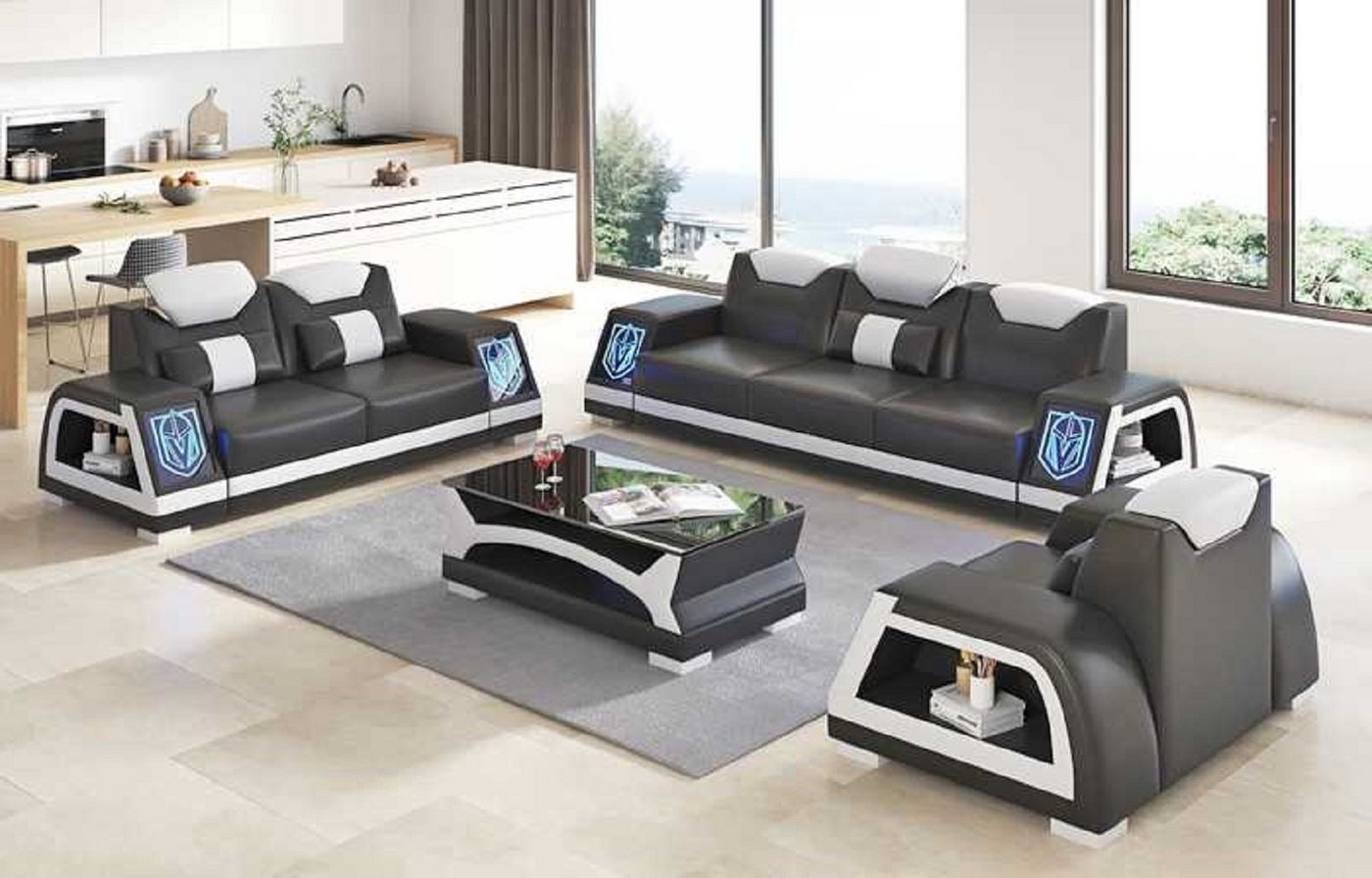 JVmoebel Wohnzimmer-Set Komplette Couchgarnitur Sofagarnitur Sofa 3tlg Sofas Braun, (3-St., Nur Sofa 2+3 Sitzer + Sessel), Made in Europe von JVmoebel