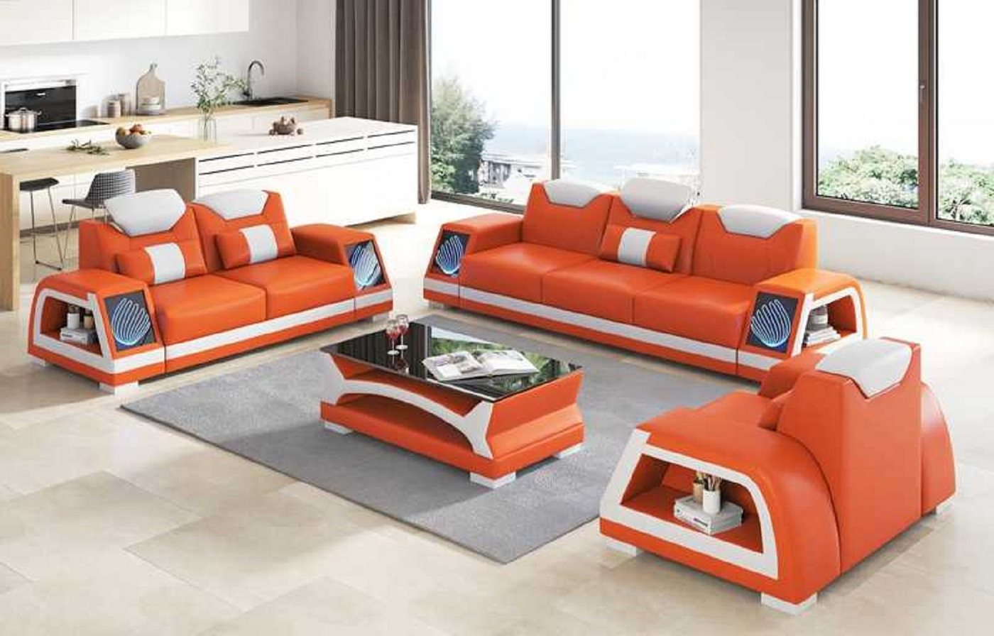 JVmoebel Wohnzimmer-Set Komplette Couchgarnitur Sofagarnitur Sofa 3tlg Sofas Braun, (3-St., Nur Sofa 2+3 Sitzer + Sessel), Made in Europe von JVmoebel