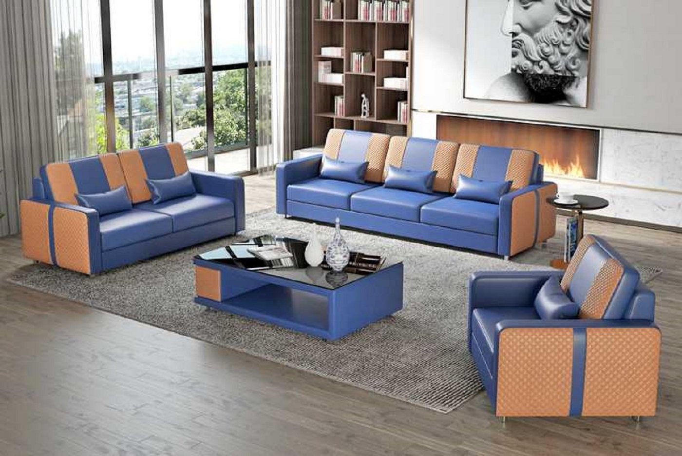 JVmoebel Wohnzimmer-Set Komplette Sofa Sofagarnitur Luxus Couchgarnitur Kunstleder 321, (3-St., Nur Sofa 2+3 Sitzer + Sessel), Made in Europe von JVmoebel