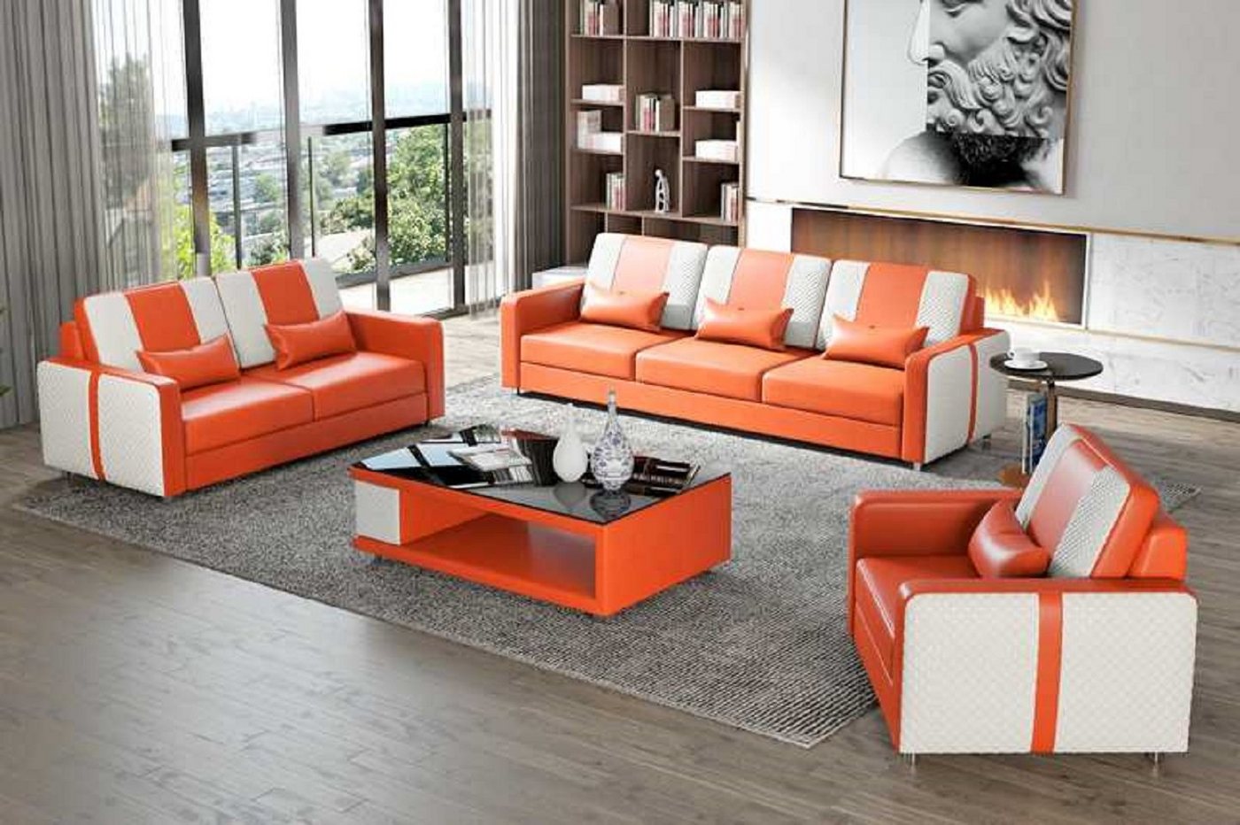 JVmoebel Wohnzimmer-Set Komplette Sofa Sofagarnitur Luxus Couchgarnitur Kunstleder 321, (3-St., Nur Sofa 2+3 Sitzer + Sessel), Made in Europe von JVmoebel