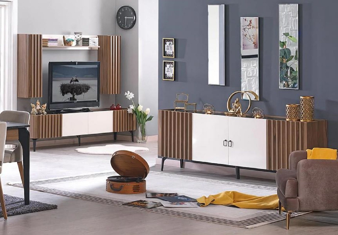 JVmoebel Wohnwand Komplettes Wohnzimmer Set Sideboard Wandschrank tv Schrank Set 5tlg, (5-St., TV Ständer + 2x Wandschrank + Wandregal + Sideboard), Made in Europa von JVmoebel