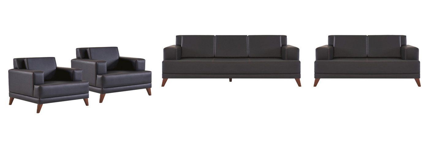 JVmoebel Polstergarnitur Ledersofas Set 3-Sitzer 2-Sitzer 2x Sessel Schwarz Polster Kissen Holz, (4-tlg., Sofa-Set 4tlg (3-Sitzer + 2-Sitzer + 2x Sessel), Made in Europa von JVmoebel