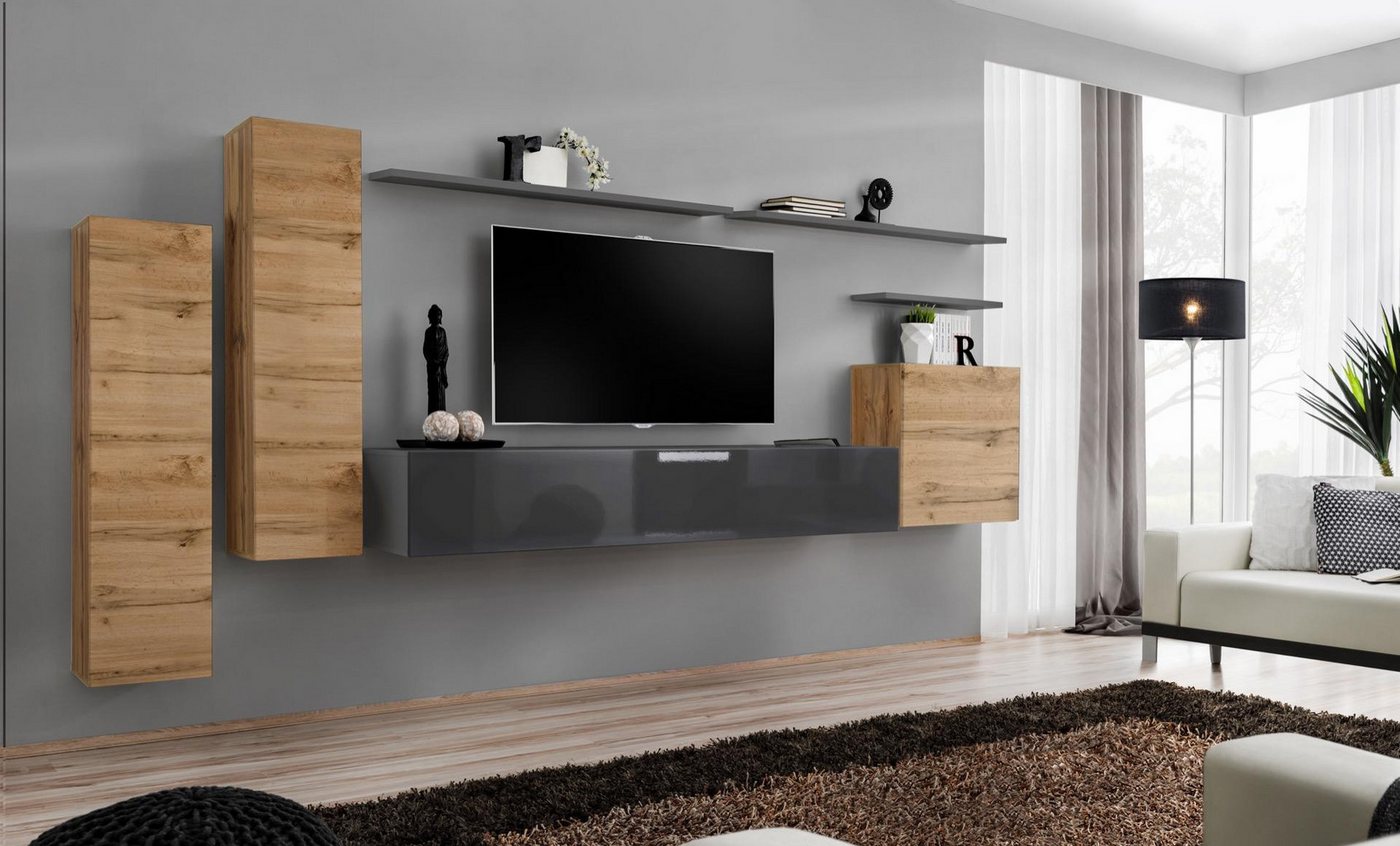 JVmoebel Wohnwand Luxuriöse Designer-Wohnwand mit Regalen und Wandschrank für Wohnräume, (8-St., 1x Wohnwand + 1x TV Ständer + 3x Wandschrank + 3x Wandregal), Made in Europa von JVmoebel
