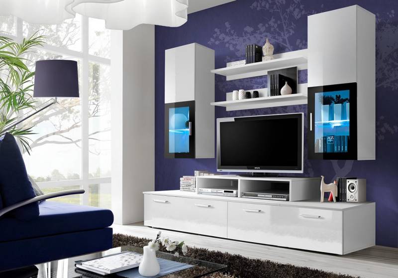 JVmoebel Wohnwand Luxuriöse Wohnwand mit Regalen und Wandschrank für neues Ambiente, (6-St., 2x TV-Ständer/2x Regal/2x Wandschrank), Made in Europa von JVmoebel