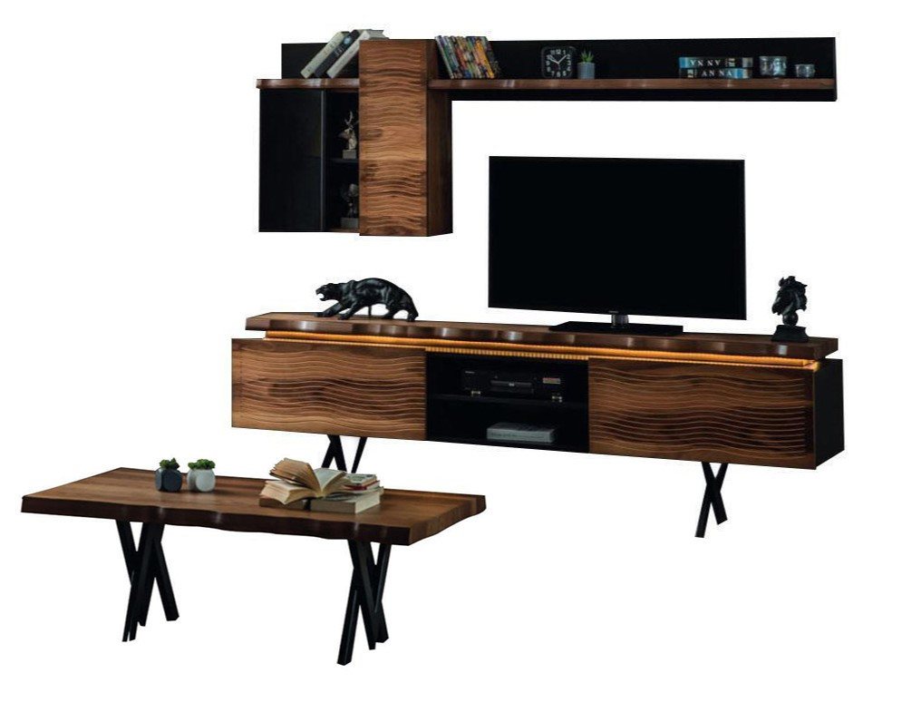 JVmoebel Wohnzimmer-Set Luxuriöse Wohnzimmer Wohnwand Wandschrank TV-Ständer Couchtisch 3tlg, (3-St., TV-Ständer/Wandschrank/Couchtisch), Made in Europa von JVmoebel