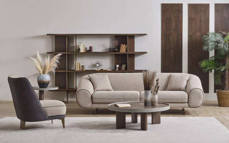 JVmoebel Polstergarnitur Luxuriöse Wohnzimmereinrichtung: 3-Sitzer Sessel mit Tischen, (4-tlg., 1x 3-Sitzer + 1x Sessel + 1x Couchtisch + 1x Beistelltisch), Made in Europa von JVmoebel