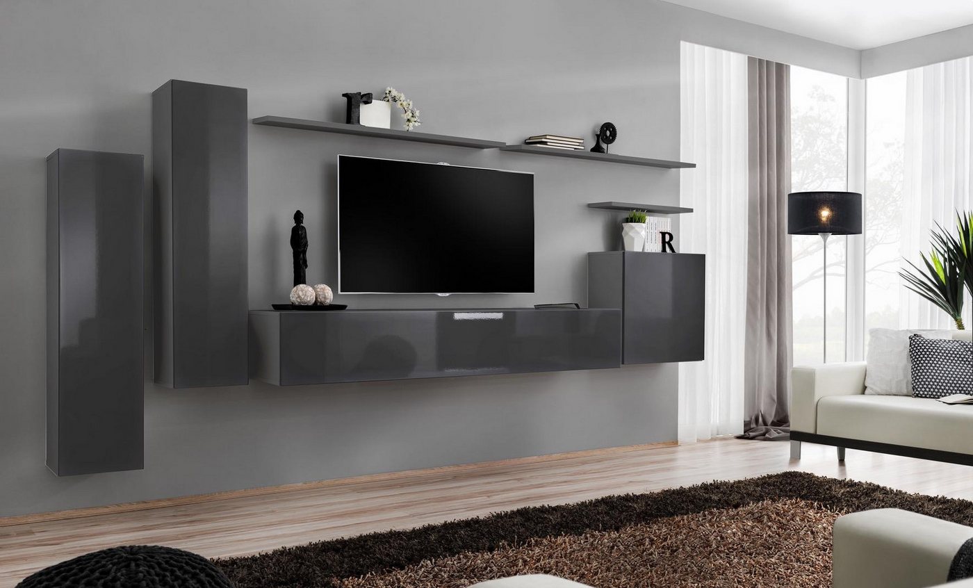 JVmoebel Wohnwand Luxuriöses Wohnzimmer Set - Designer Wohnwand Komplettangebot, (8-St., 1x Wohnwand + 1x TV Ständer + 3x Wandschrank + 3x Wandregal), Made in Europa von JVmoebel