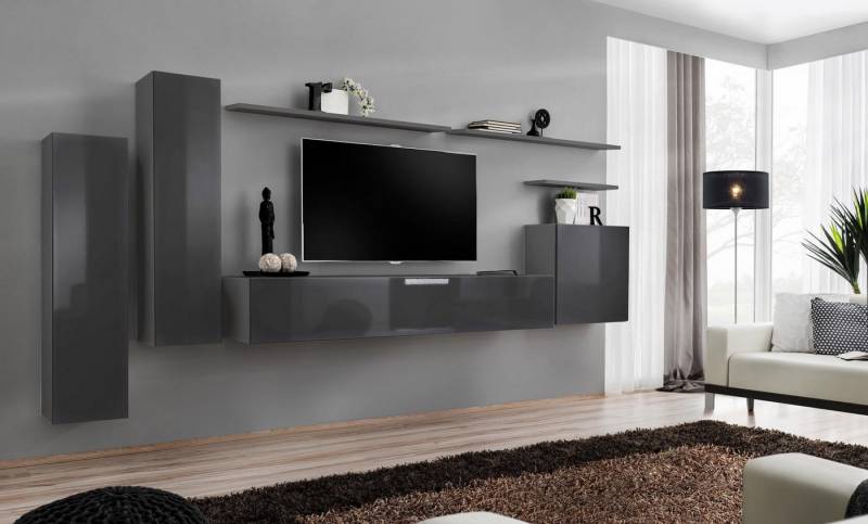 JVmoebel Wohnwand Luxuriöses Wohnzimmer Set - Designer Wohnwand Komplettangebot, (8-St., 1x Wohnwand + 1x TV Ständer + 3x Wandschrank + 3x Wandregal), Made in Europa von JVmoebel