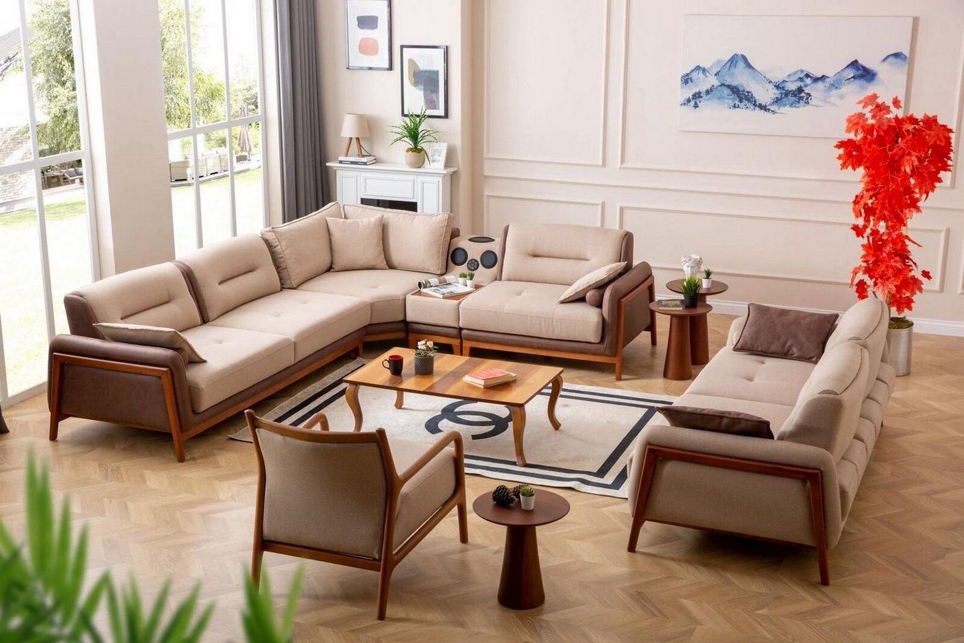 JVmoebel Wohnzimmer-Set Luxus 3 tlg Wohnzimmer Set Ecksofa L-form 3 Sitzer Relax Sessel Möbel, (3-St., 1x L-Form + 1x 3-Sitzer + 1x Sessel ohne Couchtisch/Beistelltisch), Made in Europa von JVmoebel