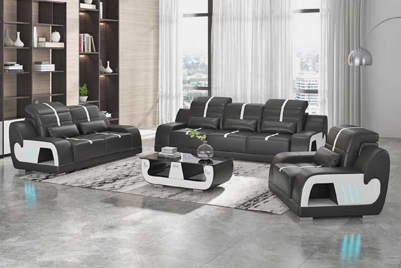 JVmoebel Wohnzimmer-Set Luxus Couchgarnitur Sofagarnitur Komplette Kunstleder Sofa 321, (3-St., Nur Sofa 2+3 Sitzer + Sessel), Made in Europe von JVmoebel