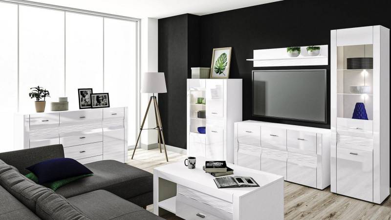 JVmoebel Wohnzimmer-Set Luxus Kommode 2xVitrine Couchtisch 2x Kommoden Wandregal Stil Möbel, Made in Europa von JVmoebel