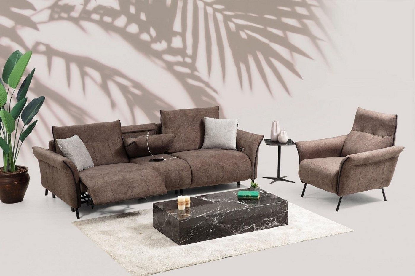 JVmoebel Wohnzimmer-Set Luxus Komplett Set Viersitzer Sofa Couch Designer Sessel Modern Möbel, (2-St., Sofa 4 Sitzer + Sessel), Made in Europa von JVmoebel