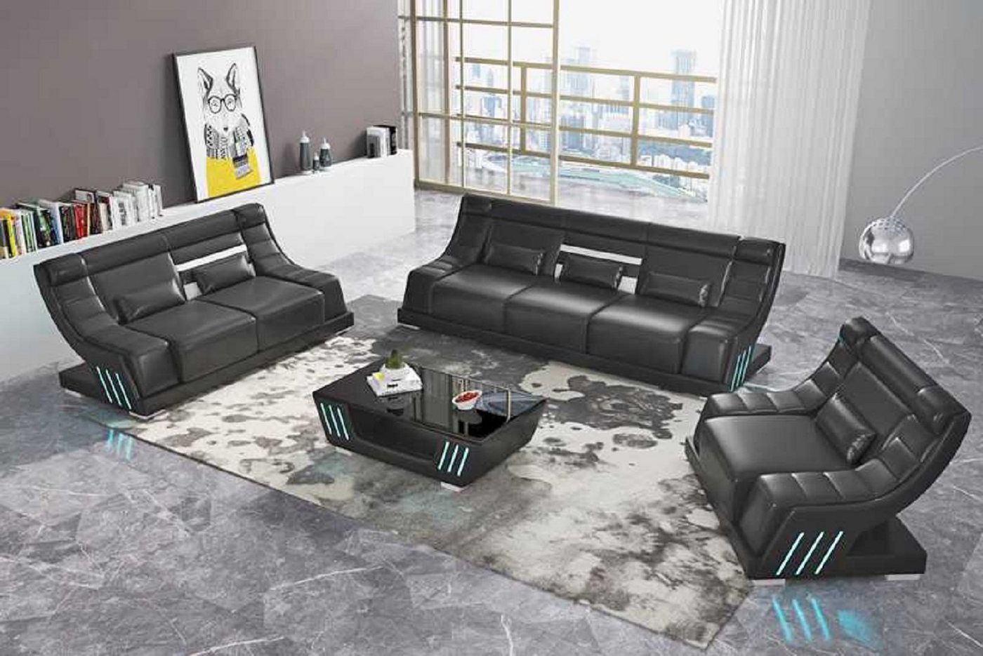 JVmoebel Wohnzimmer-Set Luxus Modern Komplette Couchgarnitur Kunstleder Sofa 321, (3-St., Nur Sofa 2+3 Sitzer + Sessel), Made in Europe von JVmoebel
