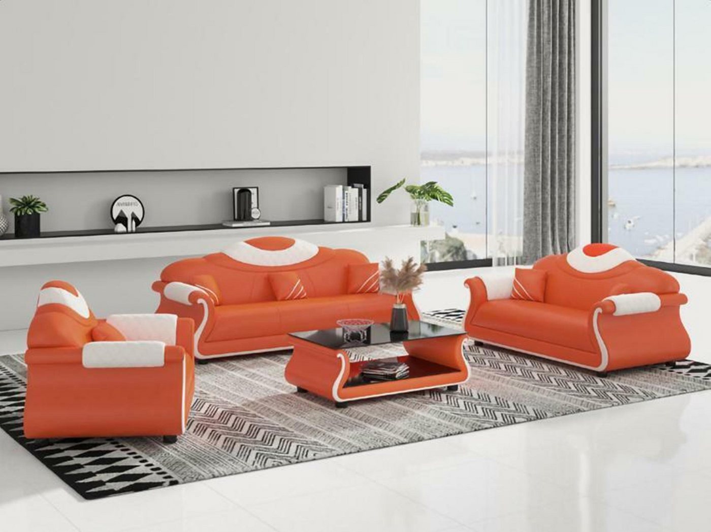 JVmoebel Wohnzimmer-Set Luxus Möbel Couch Sofa Polster 3+2+1 Sitzer + Couchtisch Holz neu von JVmoebel