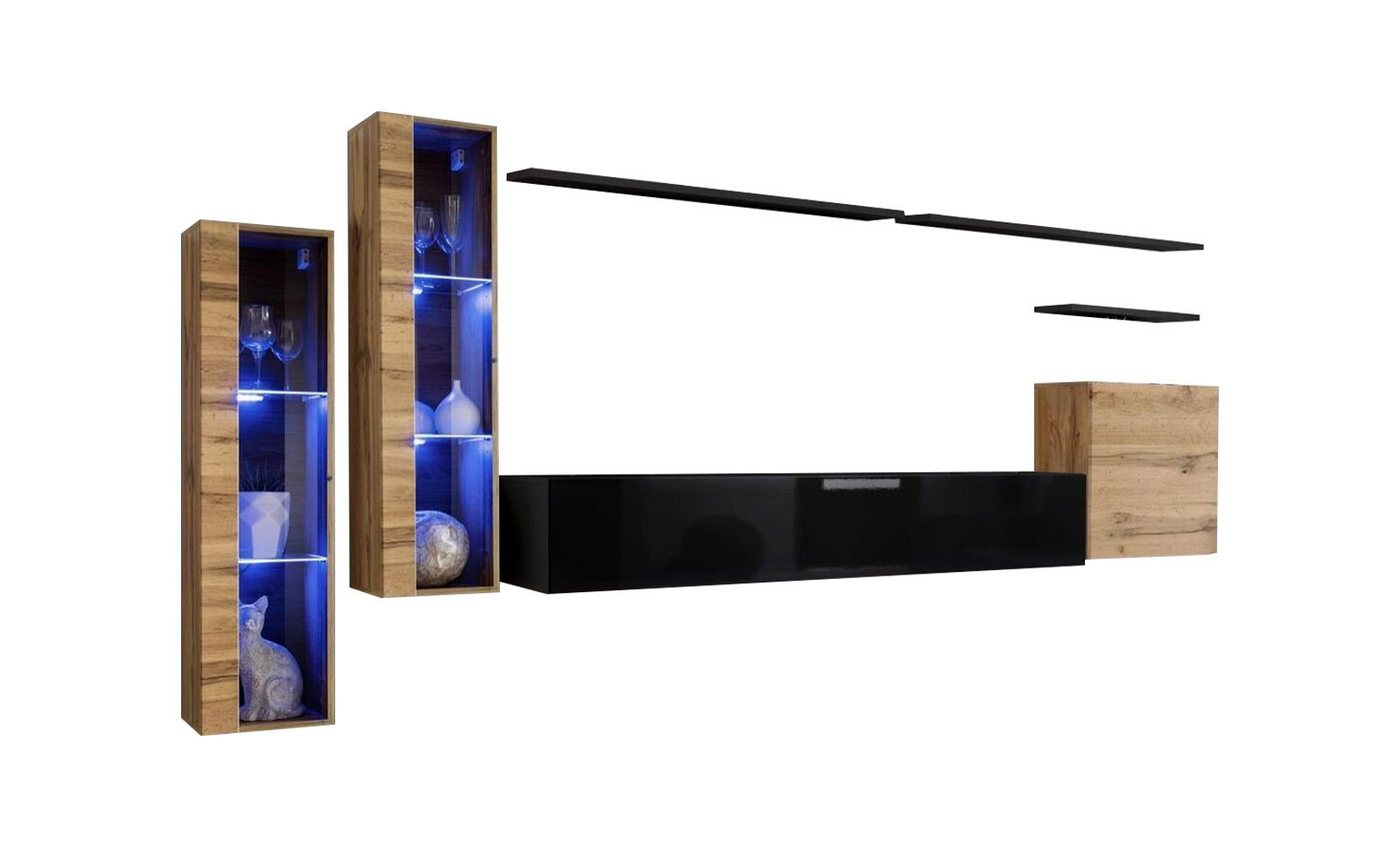 JVmoebel Wohnzimmer-Set Luxus Möbel Wohnwand Sideboard Designer Wandschrank Einrichtung, (8-St., 1x Wohnwand + 1x TV Ständer + 3x Wandschrank + 3x Wandregal), Made in Europa von JVmoebel