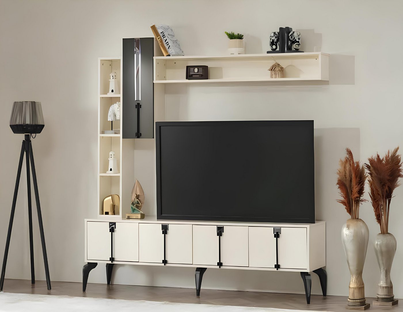 JVmoebel Wohnwand Luxus Wohnzimmer Set 4tlg TV Ständer Wohnwand Design Holzmöbel, (4tlg Wohnzimmer Set (TV Ständer + Wandschrank + Regal + Wandregal), Made in Europa von JVmoebel