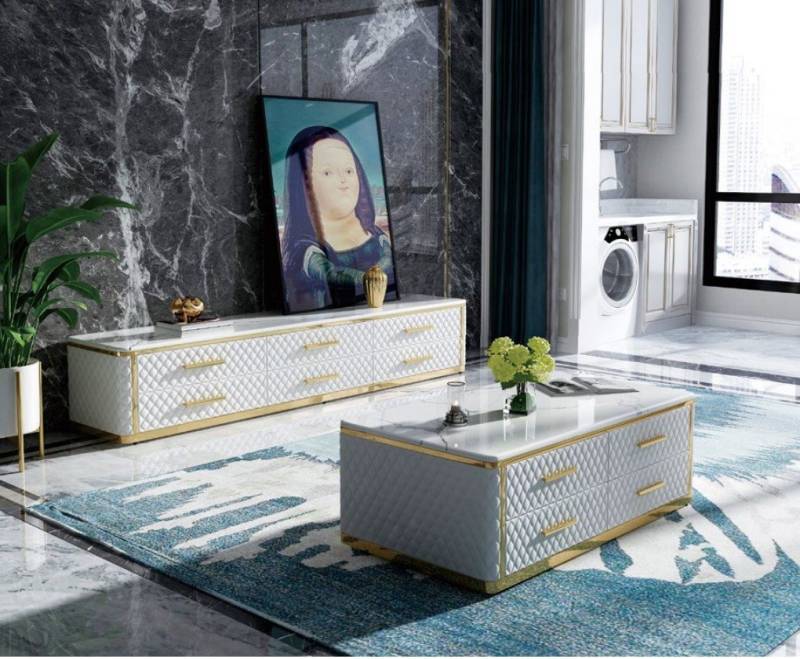 JVmoebel Wohnzimmer-Set Marmor TV Lowboard Sideboard Couchtisch für das Wohnzimmer, Made in Europa JVmoebel Wohnzimmer-Set Marmor TV Lowboard Sideboard Couchtisch für das Wohnzimmer, Made in Europa von JVmoebel