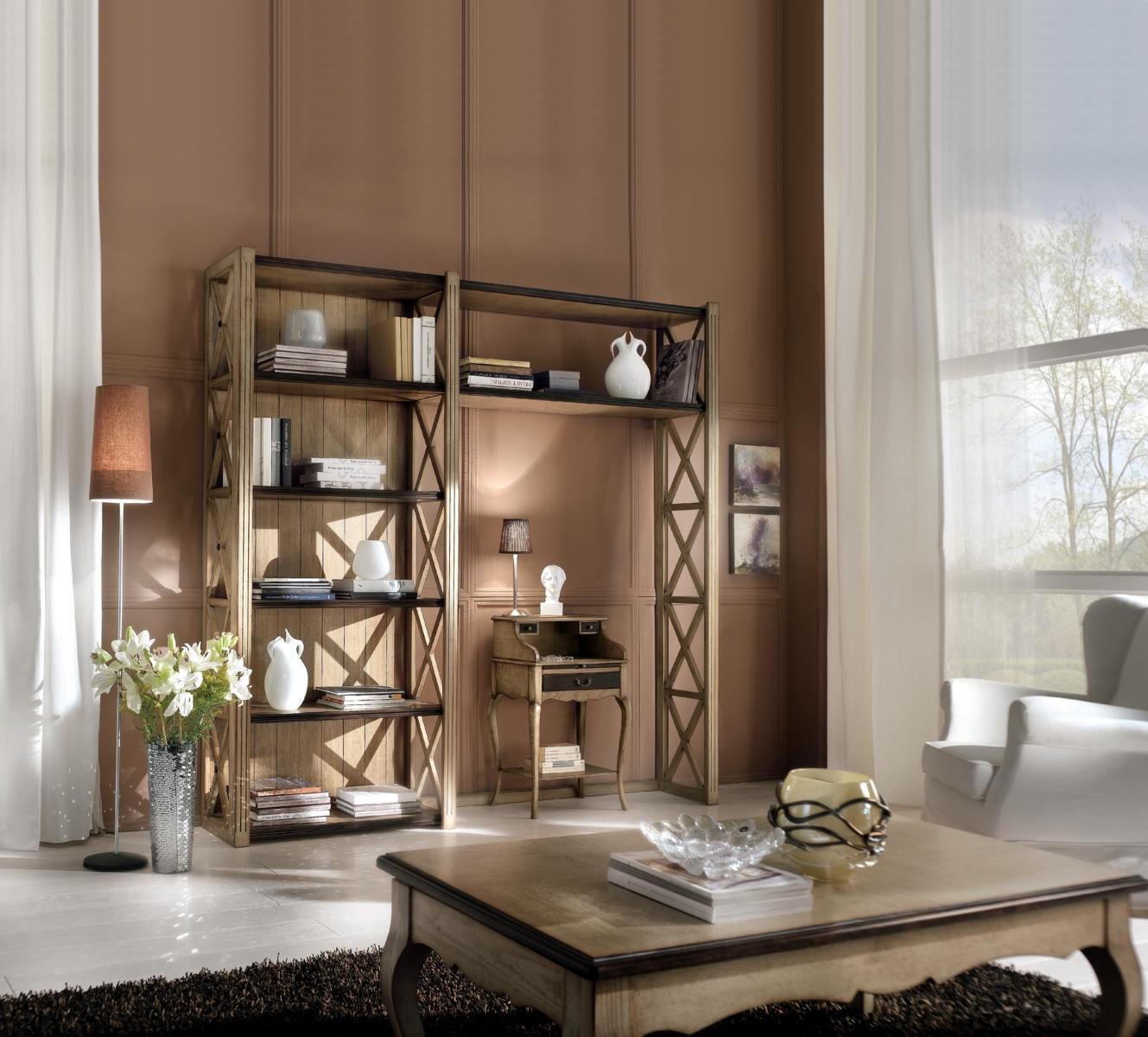 JVmoebel Wohnzimmer-Set Massiv Holz Bücherschrank Tisch Regal Schrank 2tlg Büro Einrichtung, Made in Europa JVmoebel Wohnzimmer-Set Massiv Holz Bücherschrank Tisch Regal Schrank 2tlg Büro Einrichtung, Made in Europa von JVmoebel