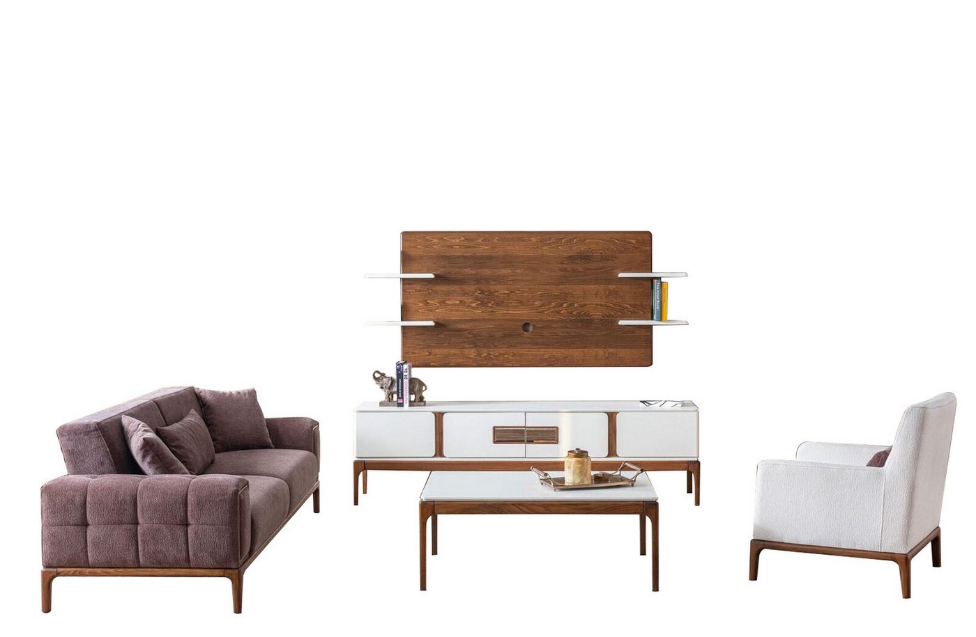 JVmoebel Wohnzimmer-Set Modern Sofagarnitur 5tlg Exklusive Möbel Wohnzimmer Garnitur Couchen, (5-St., 1xSofa+1xSessel+1xSideboard+1xV-Wandpaneel+1xCouchtisch), Made in Europa von JVmoebel