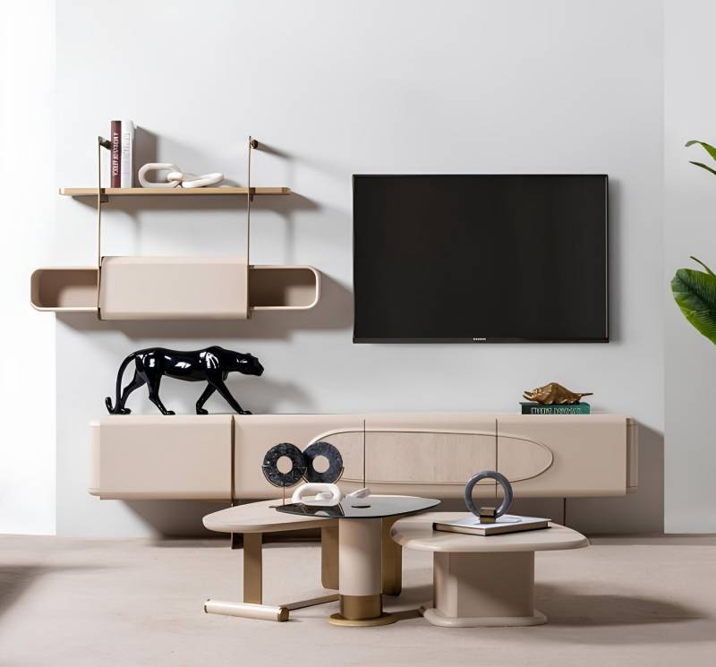 JVmoebel Wohnzimmer-Set Modern TV-Unit mit 3x Couchtische Robust 4-tlg. Wohngruppe Beige Tisch, (4-St., 4tlg. Wohnzimmer Set(TV-Unit+3x Couchtische), Made in Europa von JVmoebel