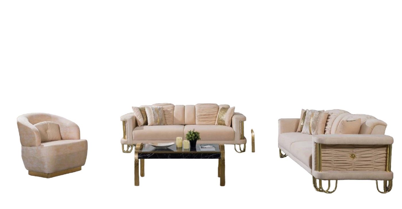 JVmoebel Wohnzimmer-Set Moderne Beige Sofagarnitur 3+3+1 Sitzer Designer Polstersessel Möbel, (3-St., Nur 2x 3 Sitzer + Sessel), Made in Europa von JVmoebel