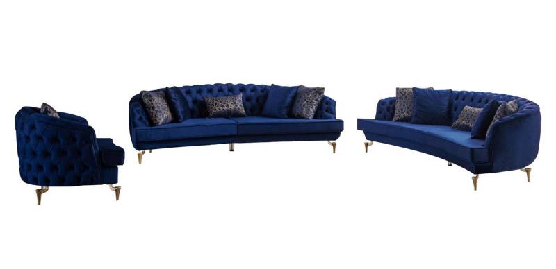 JVmoebel Wohnzimmer-Set Moderne Blaue Chesterfield Couchgarnitur Polstermöbel 4-Sitzer Sessel, (x2 Sofa 4-Sitzer / Sessel), Made In Europe von JVmoebel