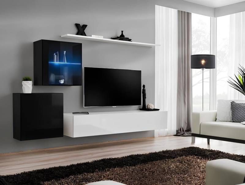 JVmoebel Wohnwand Moderne Designer-Wohnwand im Luxus-Stil für das Wohnzimmer, (5-St., 1x Wohnwand + 1x TV Ständer + 2x Wandschrank + 1x Wandregal), Made in Europa von JVmoebel