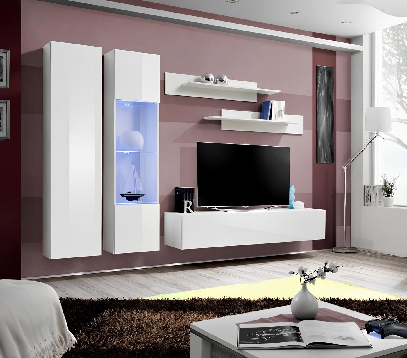 JVmoebel Wohnwand Moderne Designer-Wohnwand mit Wandregalen für das Wohnzimmer, (6-St), Made in Europa von JVmoebel