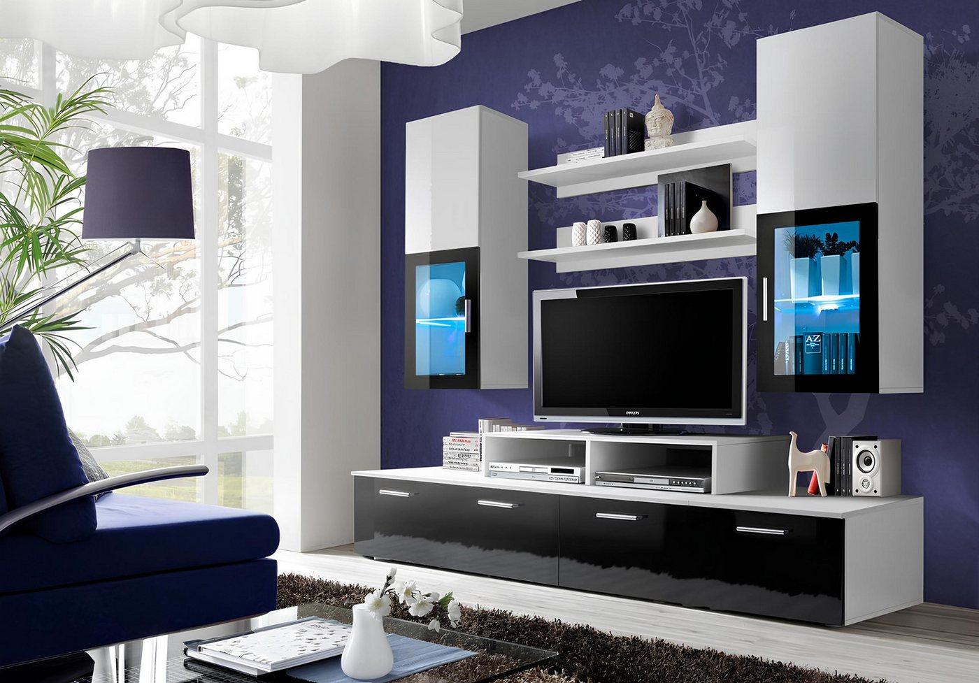 JVmoebel Wohnwand Moderne Designer-Wohnwand mit luxuriösem TV-Ständer und Schrank, (6-St., 2x TV-Ständer/2x Regal/2x Wandschrank), Made in Europa von JVmoebel