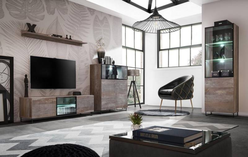 JVmoebel Wohnzimmer-Set Moderne TV-Bank im eleganten Design aus Holz – Möbelstück Neuwertig, (4-St., TV-Ständer/Regal/2x Vitrine), Made in Europa von JVmoebel