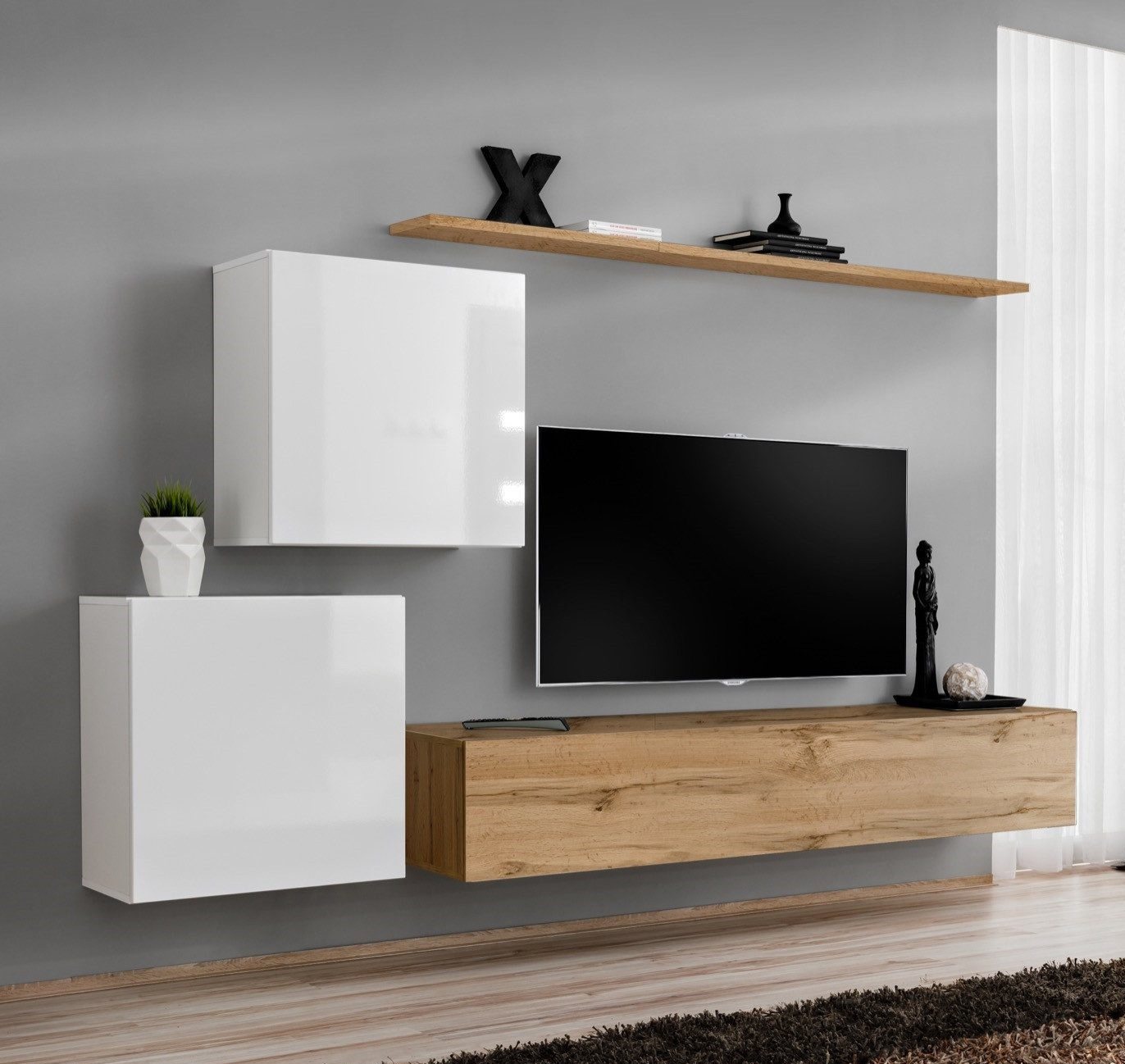 JVmoebel Wohnwand Moderne TV-Wohnwand 4tlg. Designer Sideboard für Wohnzimmer, (5-St., 1x Wohnwand + 1x TV Ständer + 2x Wandschrank + 1x Wandregal), Made in Europa von JVmoebel