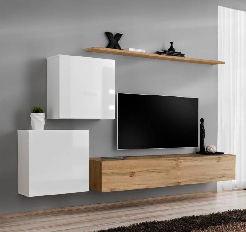 JVmoebel Wohnwand Moderne TV-Wohnwand 4tlg. Designer Sideboard für Wohnzimmer, (5-St., 1x Wohnwand + 1x TV Ständer + 2x Wandschrank + 1x Wandregal), Made in Europa von JVmoebel