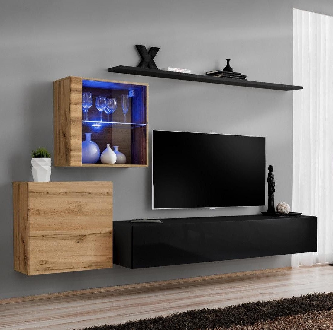 JVmoebel Wohnwand Moderne Wandmöbel für das Wohnzimmer – Stilvolle Einrichtung neu, (5-St., 1x Wohnwand + 1x TV Ständer + 2x Wandschrank + 1x Wandregal), Made in Europa von JVmoebel