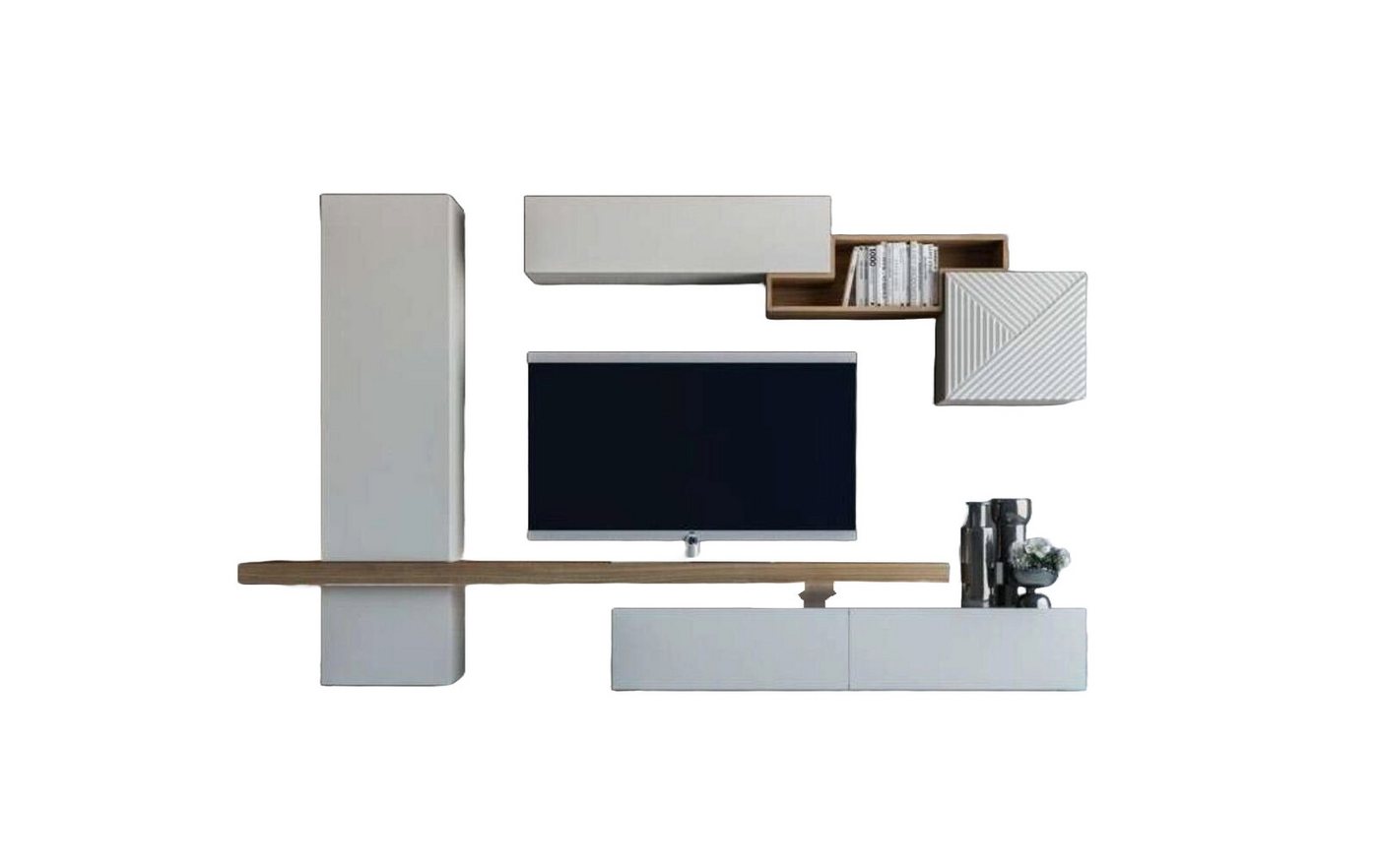 JVmoebel Wohnzimmer-Set Moderne Weiße Wohnwand Wohnzimmermöbel Wohnwände Schränke, (3-St., TV-Ständer, Wandregal, Seitenschrank), Made in Europa von JVmoebel