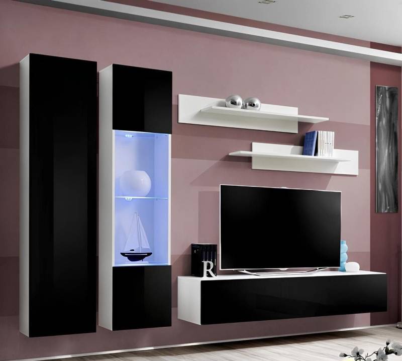 JVmoebel Wohnwand Moderne Wohnwand Kombination 5-teilig mit TV Regal und Wandregal, (6-St), Made in Europa von JVmoebel