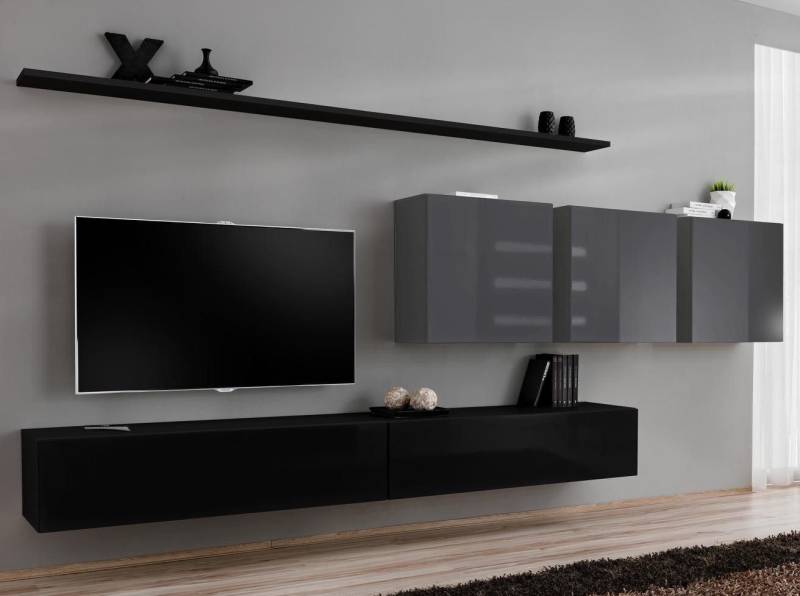 JVmoebel Wohnwand Moderne Wohnwand mit TV-Ständer und Lowboard für stilvolles Wohnen, (8-St., 1x Wohnwand + 2x TV Ständer + 3x Wandschrank + 2x Wandregal), Made in Europa von JVmoebel