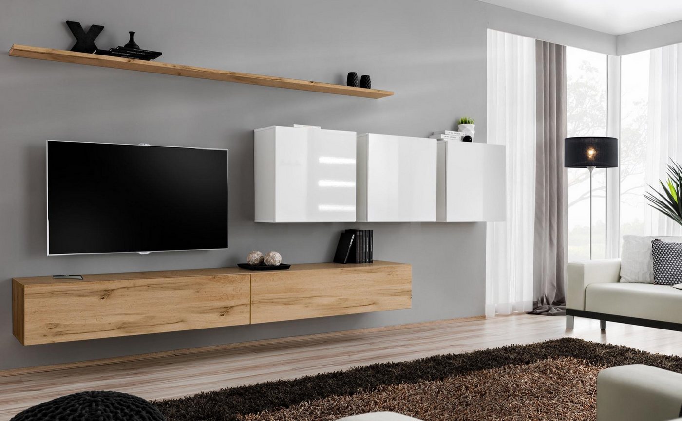 JVmoebel Wohnwand Moderne Wohnwand mit TV-Ständer und Sideboard Möbelset, (3-St., 1x Wohnwand + 2x TV Ständer + 3x Wandschrank + 2x Wandregal), Made in Europa von JVmoebel