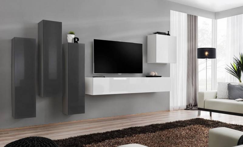 JVmoebel Wohnwand Moderne Wohnwand mit TV-Ständer und Wandschrank im Design Stil, (6-St., 1x Wohnwand + 1x TV Ständer + 4x Wandschrank), Made in Europa von JVmoebel
