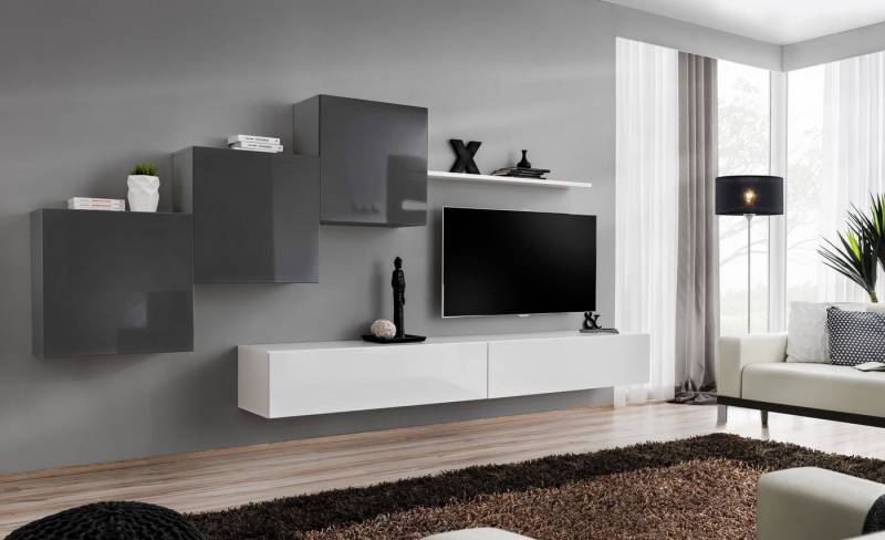 JVmoebel Wohnwand Moderne Wohnwand mit TV-Ständer und stilvollem Wandregal, (7-St., 1x Wohnwand + 2x TV Ständer + 3x Wandschrank + 1x Wandregal), Made in Europa von JVmoebel