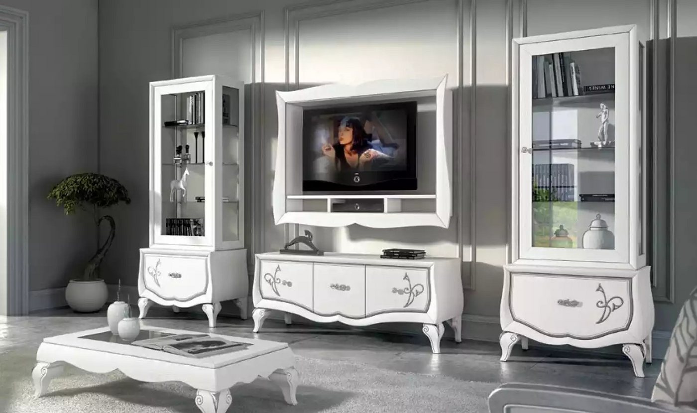 JVmoebel Wohnwand Moderne Wohnwand mit Vitrine, TV-Rahmen und Wandregal, (4-St., Nur Lowboard + 2x Vitrine + TV-Rahmen), Made in Europa von JVmoebel