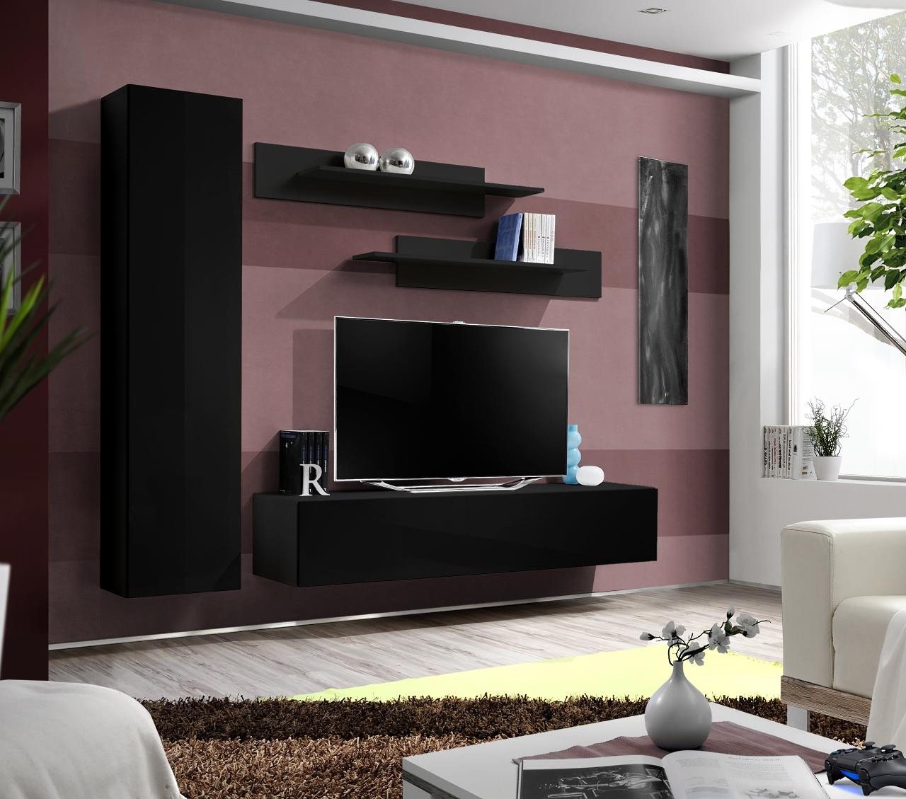 JVmoebel Wohnzimmer-Set Moderne Wohnzimmermöbel - Designer Wandschrank Komplettset Neu, (5-St., 1x Wohnwand + 1x TV Ständer + 1x Wandschrank + 2x Wandregale), Made in Europa von JVmoebel