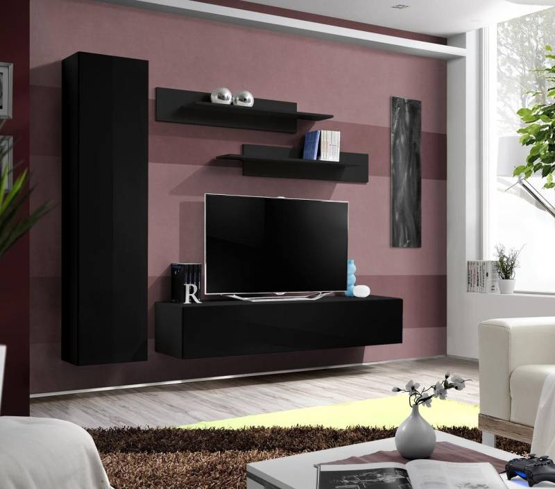 JVmoebel Wohnzimmer-Set Moderne Wohnzimmermöbel - Designer Wandschrank Komplettset Neu, (5-St., 1x Wohnwand + 1x TV Ständer + 1x Wandschrank + 2x Wandregale), Made in Europa von JVmoebel
