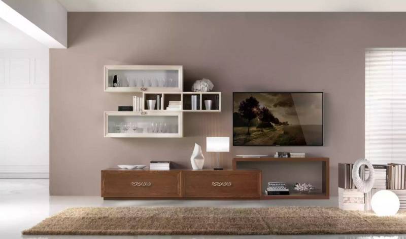 JVmoebel Wohnwand Moderner TV-Ständer Holz Wandregal Set für Wohnzimmer 4-teilig, (5-St., Wandregal, 2x Hängevitrine, TV-Schrank, Sideboard), Made in Europa von JVmoebel