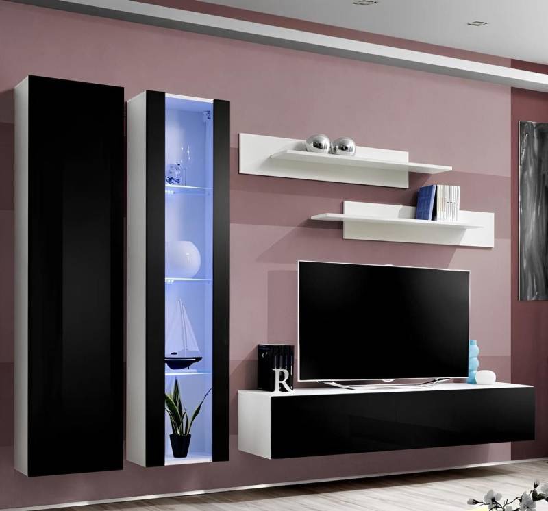 JVmoebel Wohnzimmer-Set Moderner Wandschrank mit Hängevitrine für das Wohnzimmer, (6-St), Made in Europa von JVmoebel