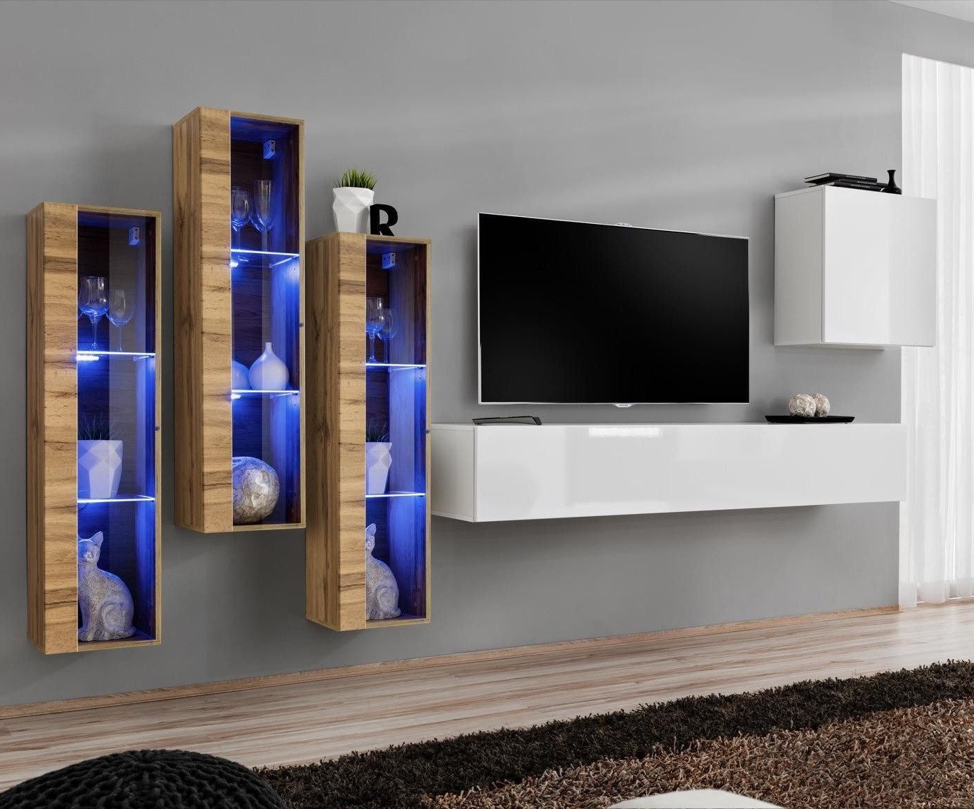 JVmoebel Wohnzimmer-Set Modernes 5-teiliges Wohnzimmer-Set aus Holz vom Designer, (6-St., 1x Wohnwand + 1x TV Ständer + 4x Wandschrank), Made in Europa von JVmoebel