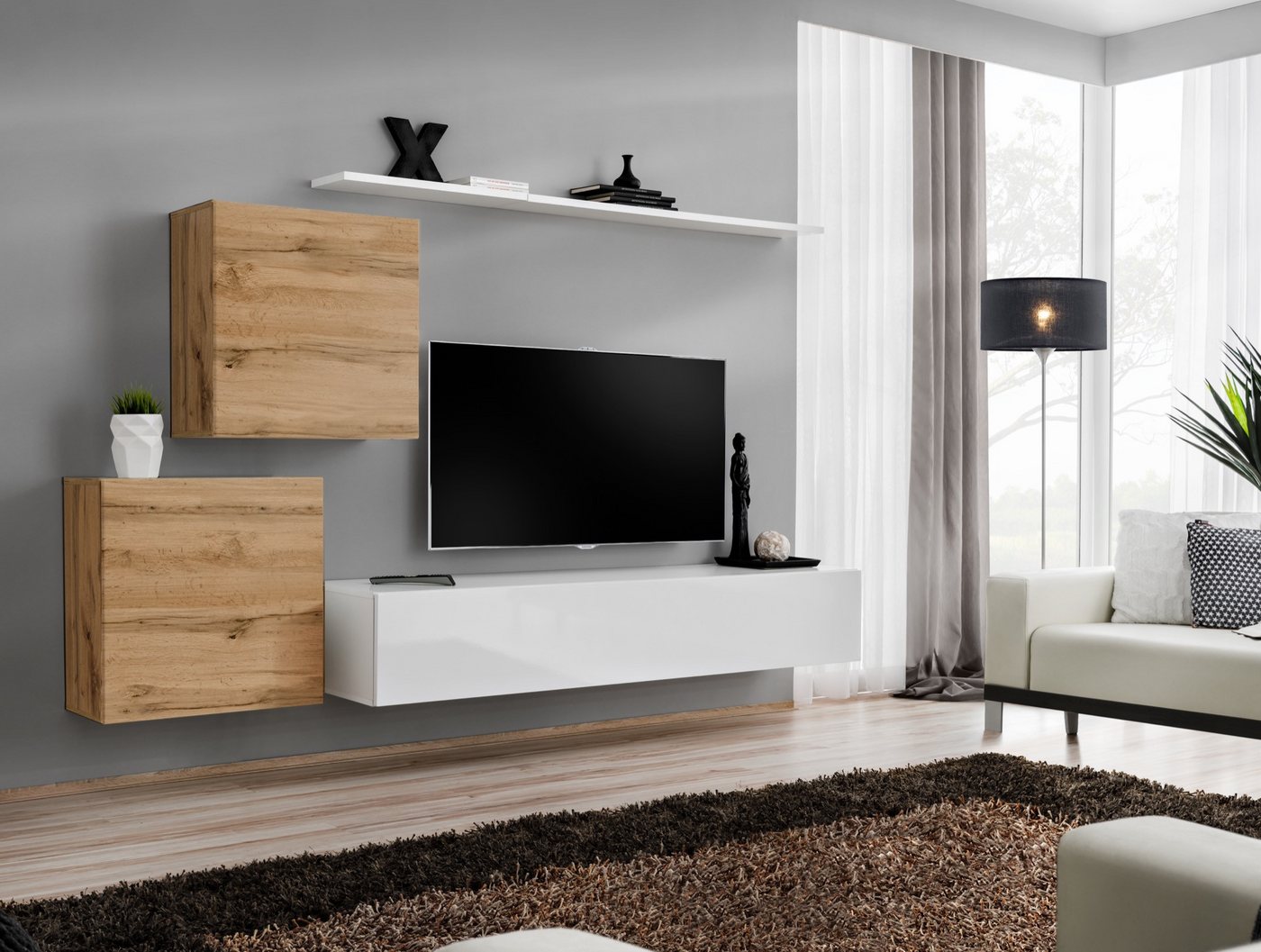 JVmoebel Wohnwand Modernes Wohnset 4-teilig mit Wandregal, Sideboard & Schränken, (5-St., 1x Wohnwand + 1x TV Ständer + 2x Wandschrank + 1x Wandregal), Made in Europa von JVmoebel